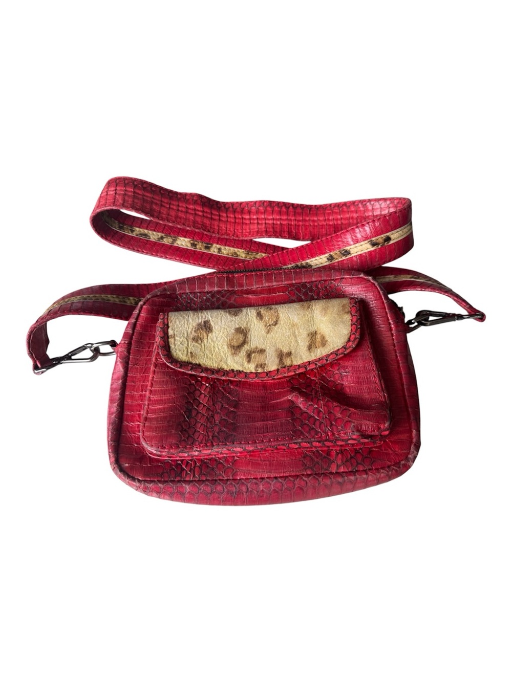 Vintage Glen Arthur Genuine Python Snakeskin Red Crossbody Bag Leopard Hide